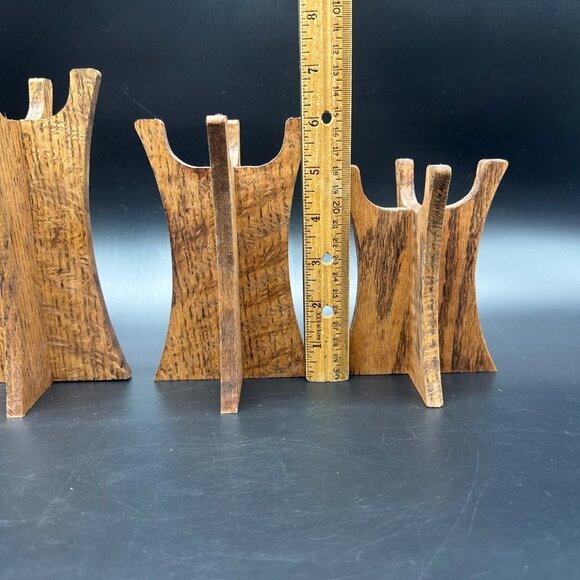 Vintage Mid Century Modern Wooden Candle Holder Display Stands Retro Set of 3 - Picture 9 of 12